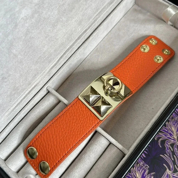 Orange Buckle Snap Faux Leather Bracelet - Picture 2 of 7